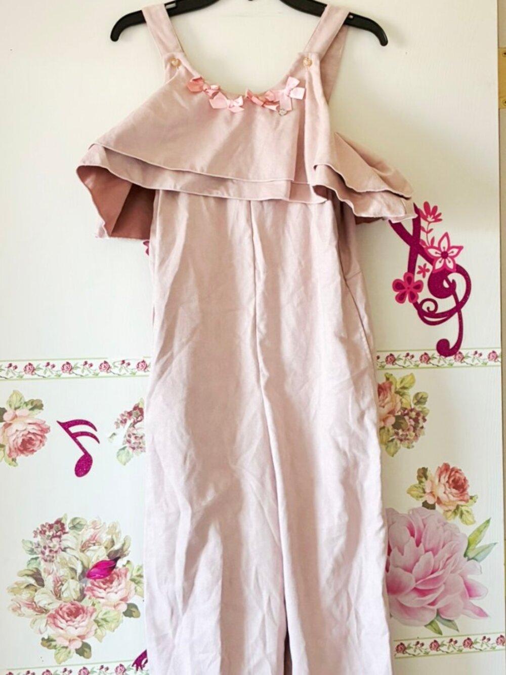 Japan Mezzo Piano Girls Pink Velvelt like Salopette Overall Girls 140cm 11 12